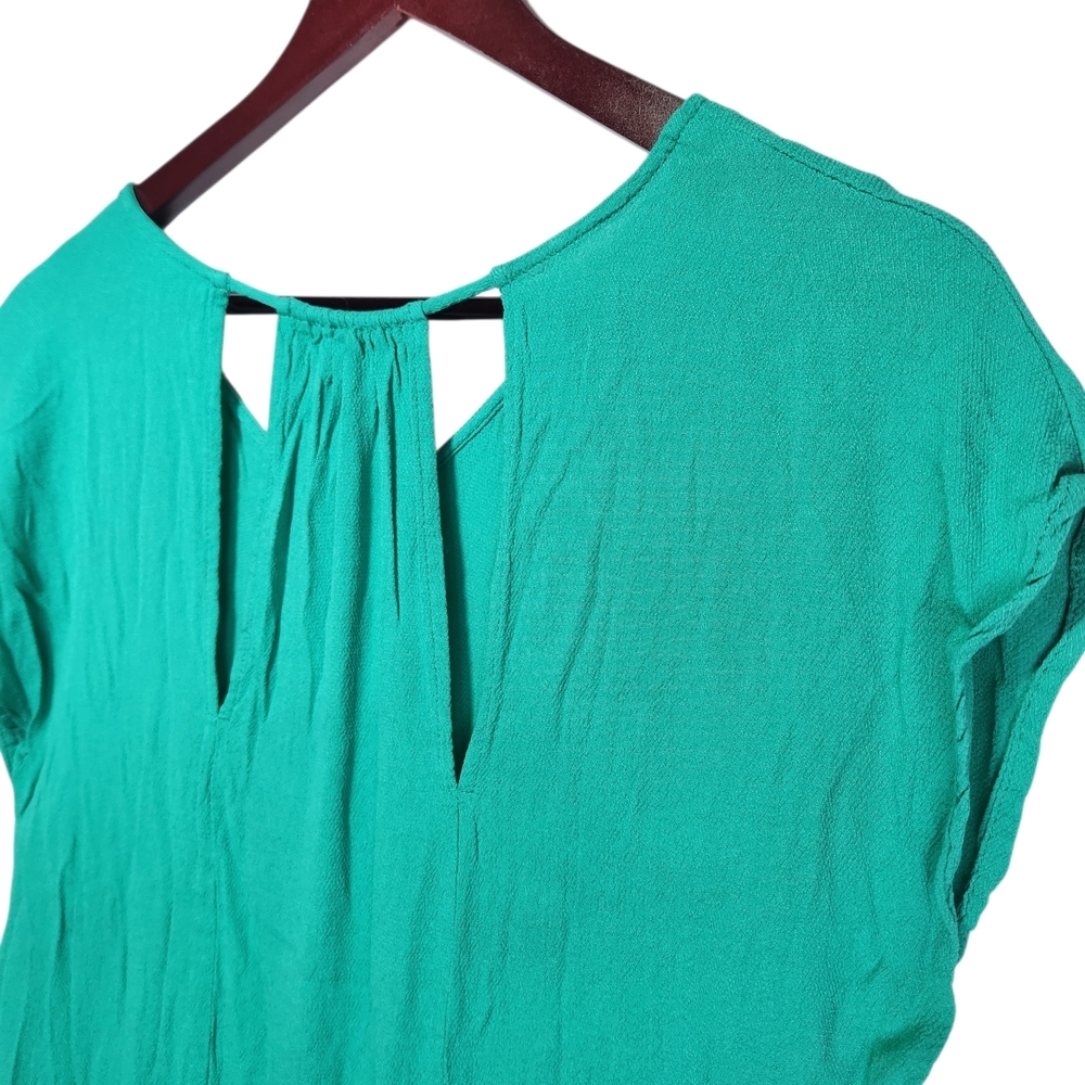 Skies Are Blue Gena Cut Out Detail Top Teal Green Blouse XL V-Neck Cap Sleeve - Picture 3 of 11